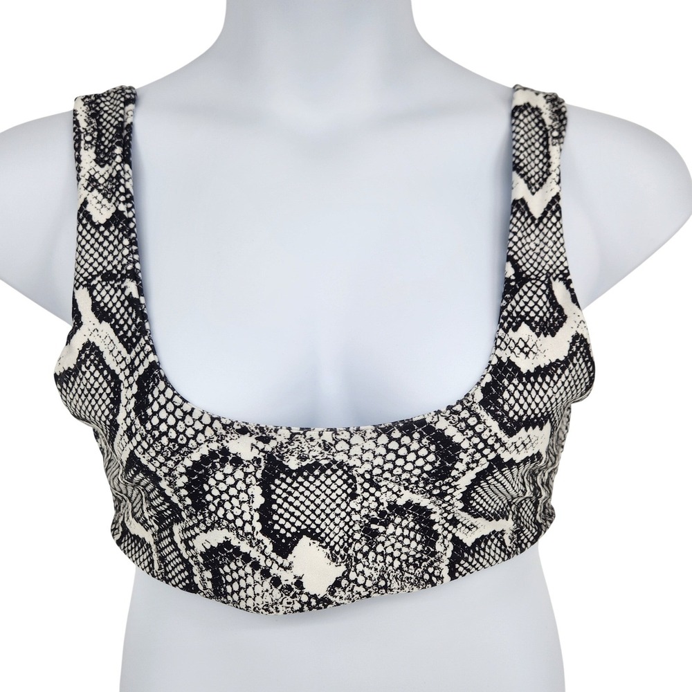 Pretty Little Thing Snakeskin Scoop Neck Crop Top Womens 12 CLZ3603 Black White - Picture 2 of 10